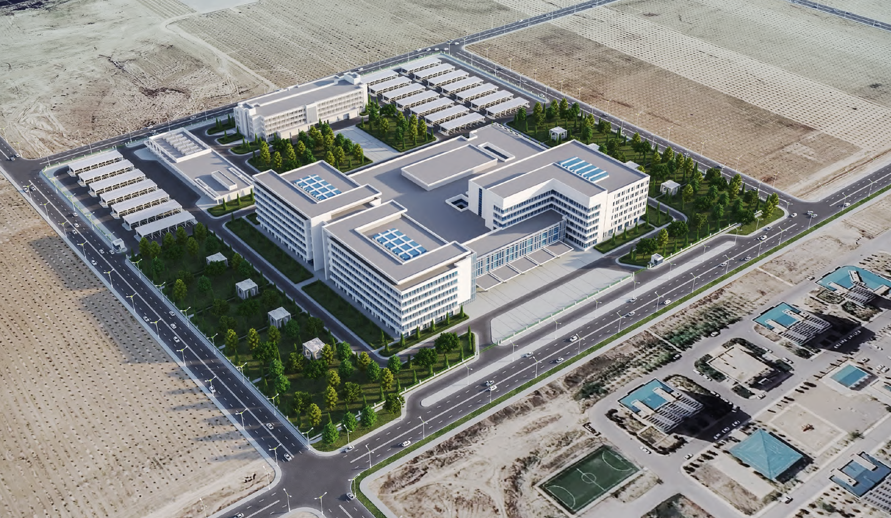 Aerial rendering of the Ashgabat medical complex